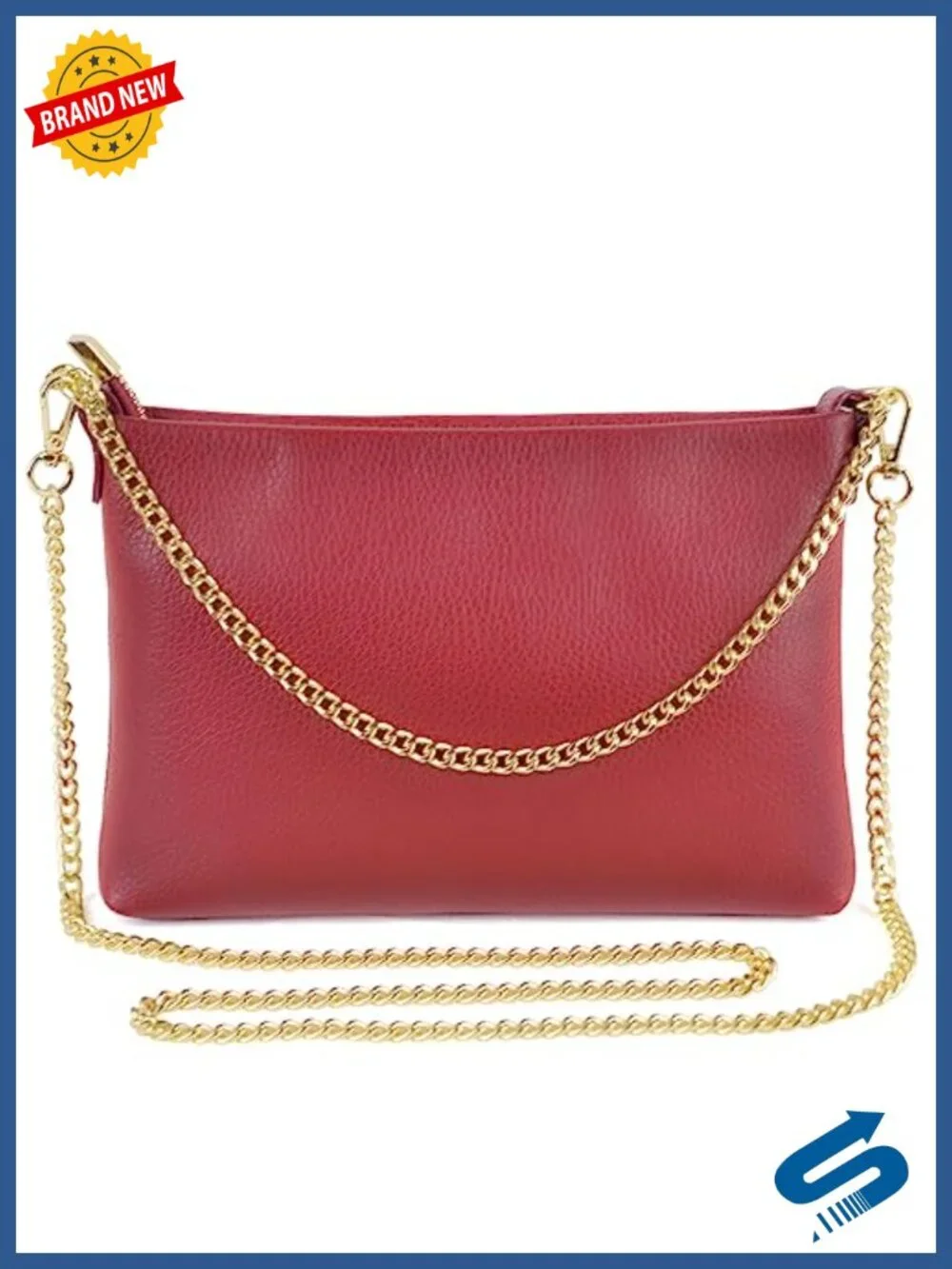 Genuine Italian Leather Clutch Evening Bag Gold Chain Strap Crossbody Purse